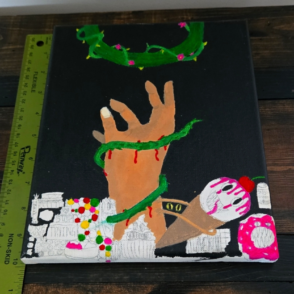 LOCAL YOUNG ARTIST JA- Abstract Hand Art Canvas - Black and Green 🎨 ART